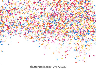 Colorful explosion of confetti. Grainy abstract  multicolored texture isolated on white background. Flat design element. Vector illustration,eps 10.