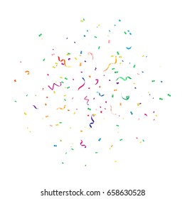 Colorful Explosion Confetti And Ribbon Isolated On White Background. Multicolored. Vector