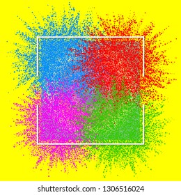 Colorful explosion for design banners, invitations and greeting cards. Color burst on yellow background. Abstract vector background.