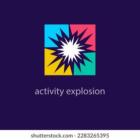 Logo de la explosión colorida. Transiciones de color de diseño únicas. Plantilla de logotipo de actividad peligrosa creativa. vector.