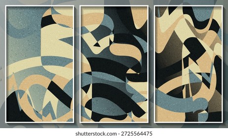 Un tríptico expresionista colorido. Un hermoso panel para decoración de interiores, diseños corporativos, blogs, postales, carteles y sus otros proyectos. Vector. 