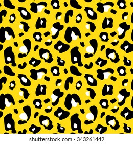 Colorful extravagant seamless leopard pattern in yellow, black and white