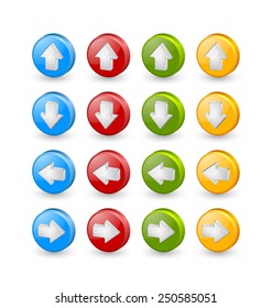 Colorful extruded three dimensional arrow icons on white background
