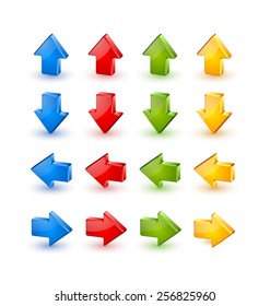 Colorful extruded three dimensional arrow icons on white background
