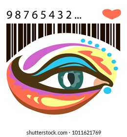 Colorful eye and barcode