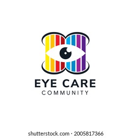 colorful eye care community logo design template.