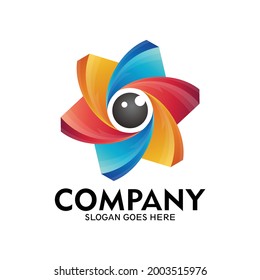Farbiges Aug- und Blumenlogo, Logo des Objektivs der Kamera und Blumensymbol