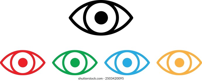 Icono colorido del ojo fijado en diversos colores . Icono de ojo . Ilustración vectorial