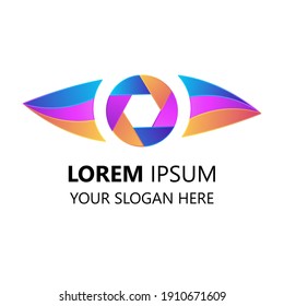 colorful eye logo vector. creative camera vision logotype. eye illustration