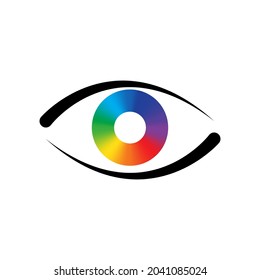 Colorful eyeball on black eyelid icon. Abstract background. Design art concept. Vector illustration. Stock image. 