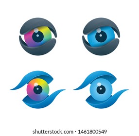 Colorful eyeballs in cores. Creative vision and media vector icons.