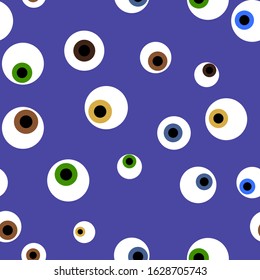 colorful eyeballs seamless pattern on a lilac background. concept of magic, mysticism and voodoo. for fabric, cards, prints, wallpapers