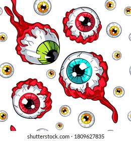 Colorful Eyeballs seamless pattern. Spooky vector illustrations for your Halloween, costume party and other designs, menu, party invitations, greeting cards, posters, cover, package, etc.