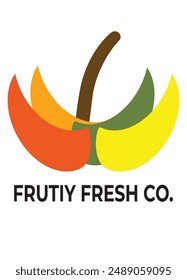 colorful and eye-catching, with a stylized fruit slice that combines shades of red, orange, green, and yellow. Excellent for companies who deal in fresh fruit, organic goods, or wellness and health.