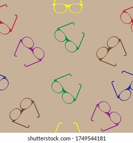 Colorful eyeglass seamless pattern isolated in brown color