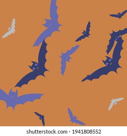 Colorful Eyes Night Violet Halloween Modern Design. Motion Purple Retro Attack Simple Art. Print Chaos Grey Orange Gothic Bats Vector Design Pic. Creepy Scary Sky Spooky Art Flying Bats Fabrics.