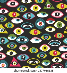 Colorful Eyes Of People Seamless Patten. Vector Illustration With Parts Of The Human Face.