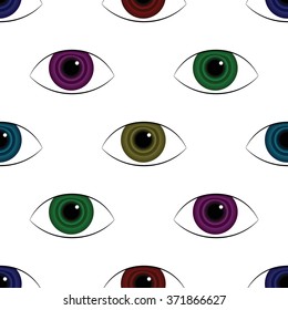 Colorful eye's seamless pattern.On transparent background.