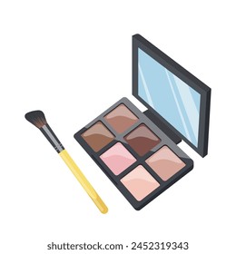 Colorful eyeshadow palette decorative cosmetics with brush vector illustration isolated on white