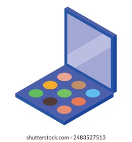 Colorful eyeshadow palette open with a mirror, showing multiple colors for applying makeup