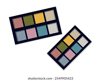 Colorful eyeshadow palette in a top-down view. Vibrant and creative beauty product. Vector illustration for cosmetic visuals.