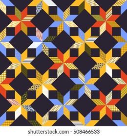 Colorful fabric quilt seamless pattern, vector background
