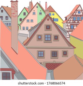 Colorful facades of old medieval houses in Rothenburg ob der Tauber. Germany. Bavaria