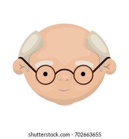 colorful face of bald grandfather with glasses vector illustration