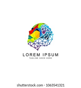 colorful face brain logo template