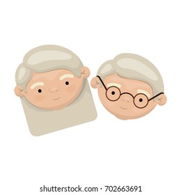 colorful face of elderly couple grandmother with straight medium hairstyle and grandfather with glasses vector illustration
