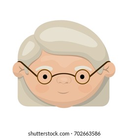 colorful face of elderly woman with a straight short hairstyle and glasses vector illustration