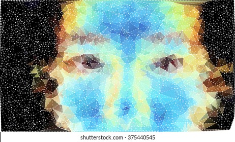 Colorful face low poly abstract portrait. Vector art.
