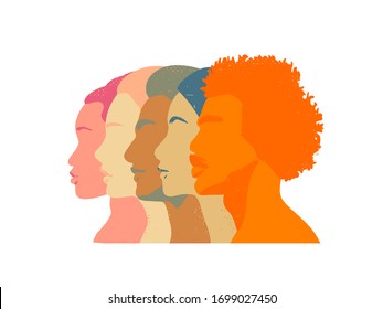 Colorful face profile of people of different nationalities set. Hand drawn vector illustration. Men unite concept. 