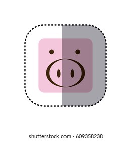 colorful face sticker of pig face in square frame vector illustration