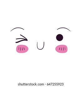 colorful facial expression kawaii wink eye vector illustration