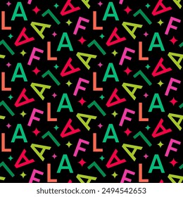 Colorful "FALALALA" typography seamless pattern design for Christmas holidays background.