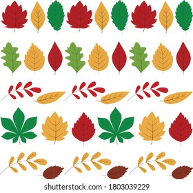 coloridos bordes de otoño con arce brillante, ceniza, alder, roble, abedul, hojas de barbera y castaño 