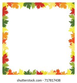 Colorful fall leaves background, multi colored autumn leaves frame.