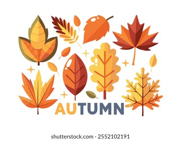 Ilustración de hojas de otoño coloridas	Con texto Otoño