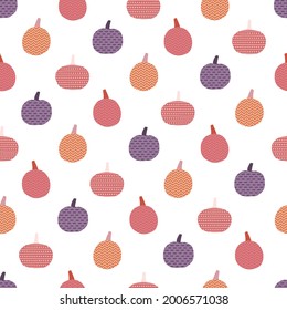 Colorful Fall Polka Dot And Striped Pumpkins Seamless Pattern Background