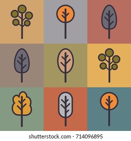 Colorful fall trees background in vintage style, vector illustration. Nature background, seasonal greeting card