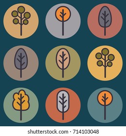 Colorful fall trees background in vintage style, vector illustration. Nature background, seasonal greeting card