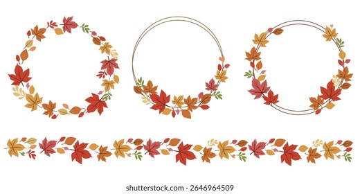 Colorful fallen leaves and berries decoration collection. Set of Autumn and thanks giving day decoration frame. Vector illustration.