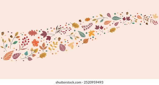 Colorful fallen leaves decoration illustration. Autumnal botanical illustration for Autumn and thanksgiving day design.