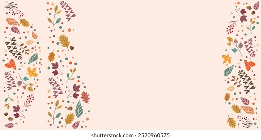 Colorful fallen leaves decoration illustration. Autumnal botanical illustration for Autumn and thanksgiving day design.