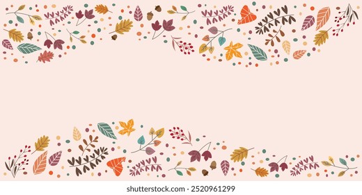 Colorful fallen leaves decoration illustration. Autumnal botanical illustration for Autumn and thanksgiving day design.