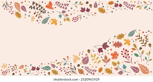 Colorful fallen leaves decoration illustration. Autumnal botanical illustration for Autumn and thanksgiving day design.