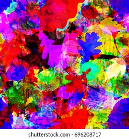 Colorful fallen leaves with strokes. Grunge pattern. Autumn mood. Seamless texture. Abstract vector background for web page, banners, fabric, home decor, wrapping