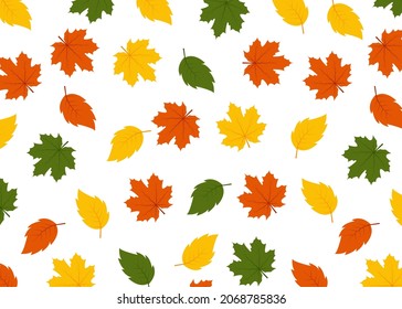 Colorful falling autumn leaves vector background. Cute autumn pattern. Vector illustration.