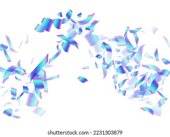 Colorful falling confetti decoration vector background. Blue  hologram particles carnival decor. Cracker poppers party confetti. Prize event decor illustration. New Year design.